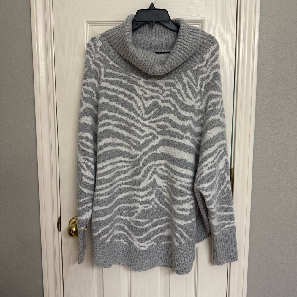 I.N. Studio Gray and White Zebra Cowl Neck Sweater